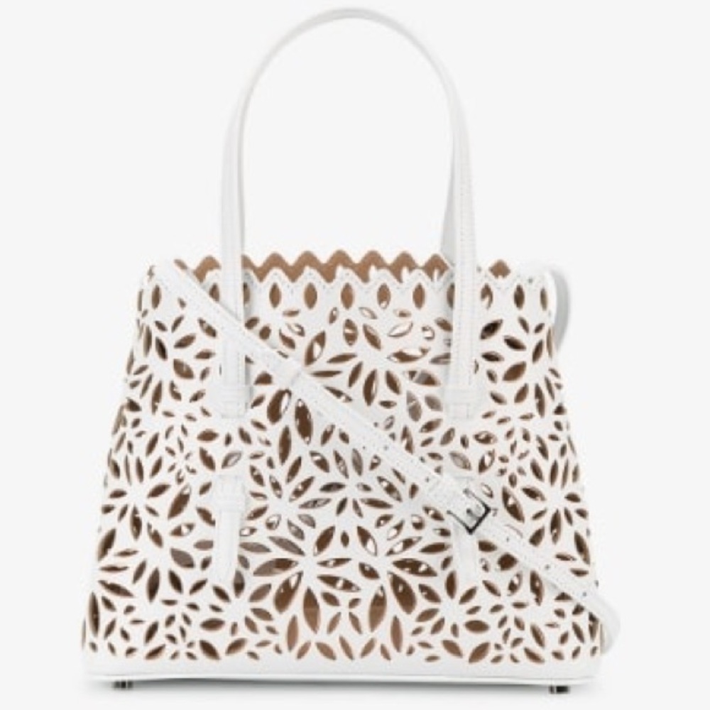 Alaia white perforated floral leather shoulder bag